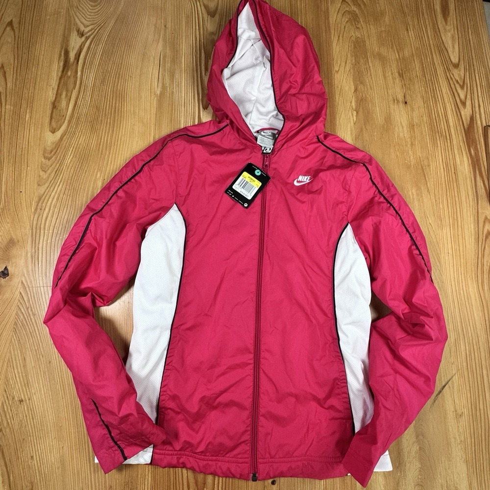 Nike Womens Pink Full Zip Running Windbreaker Jacket Hooded Training 379455 S